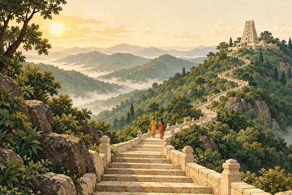 The forested Alipiri Mettu footpath winding up the Tirumala hills